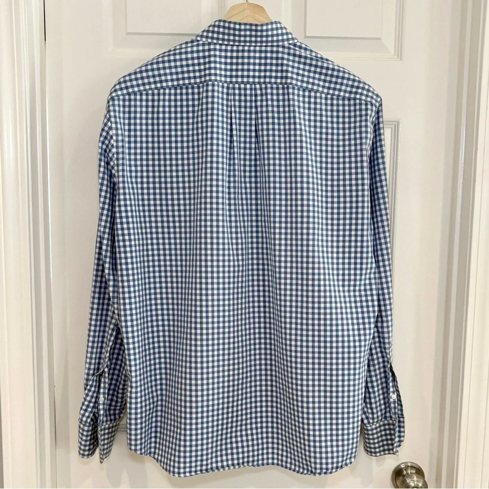 J. Crew Button Up Long Sleeve White Blue Checkered Nautical Shirt Men Sz XL SLIM